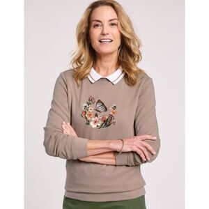 NEW Brown Sz XL Embroidered & Butterfly Flowers Collared Lightweight Sweatshirt